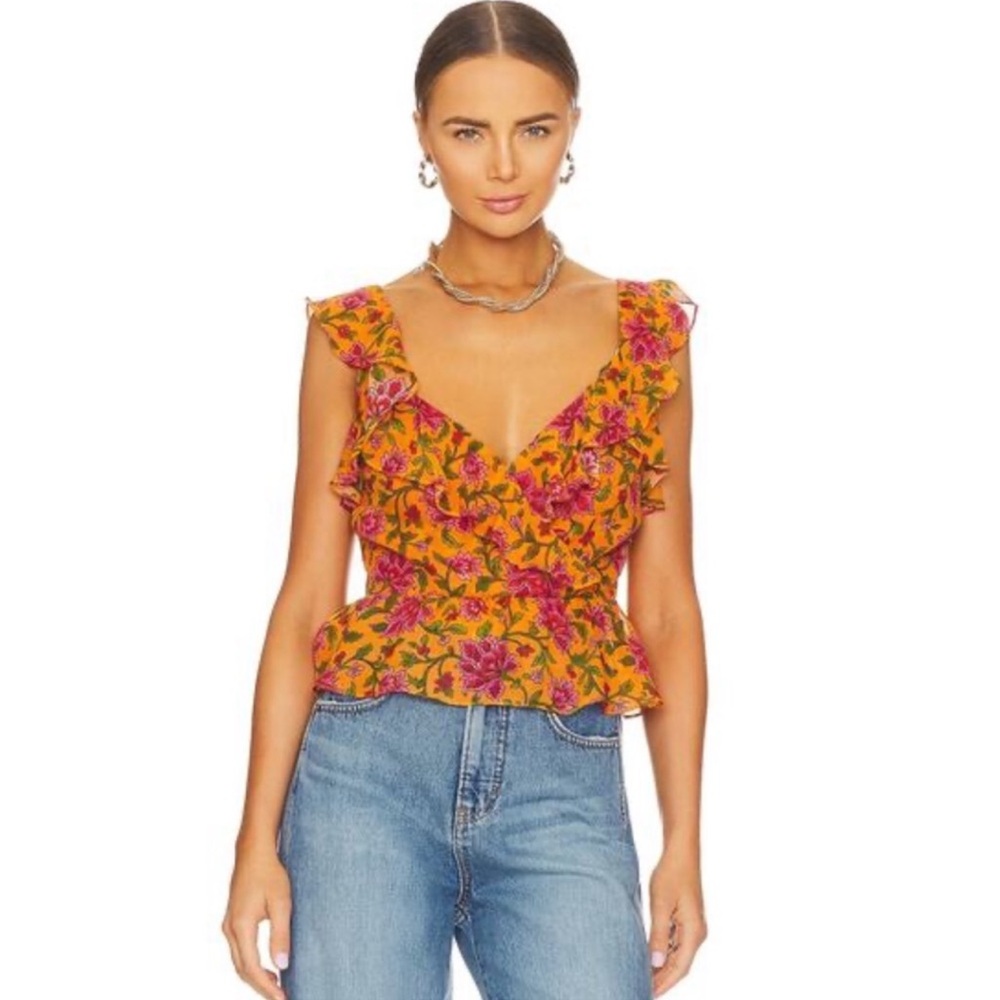 NWOT Veronica Beard Randa Top Hot Orange Multi